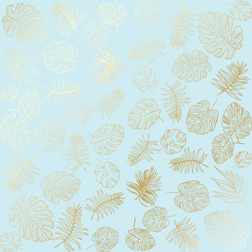 Лист одностороннього паперу з фольгуванням Golden Tropical Leaves Blue, 30,5 х 30,5 см