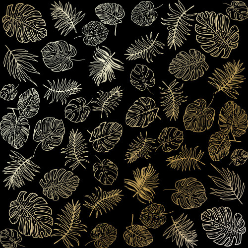 Лист односторонней бумаги с фольгированием Golden Tropical Leaves Black, 30,5 см х 30,5 см
