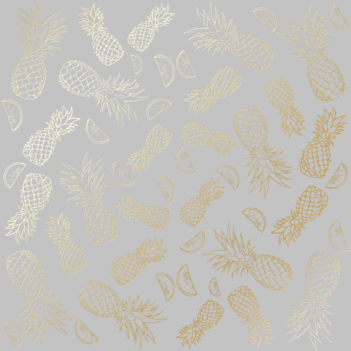 Лист односторонней бумаги с фольгированием Golden Pineapple Gray, 30,5 см х 30,5 см