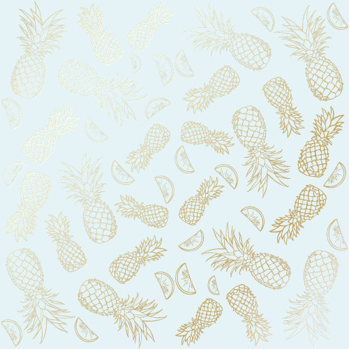 Лист односторонней бумаги с фольгированием Golden Pineapple Blue, 30,5 см х 30,5 см