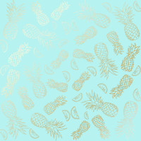 Аркуш одностороннього паперу з фольгуванням Golden Pineapple Turquoise, 30,5 х 30,5 см