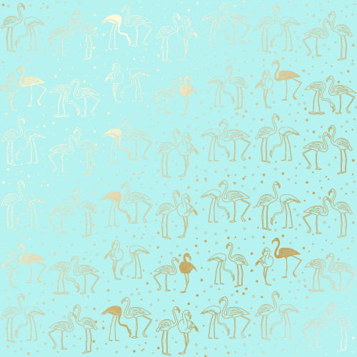 Аркуш одностороннього паперу з фольгуванням Golden Flamingo Turquoise, 30,5 см х 30,5 см