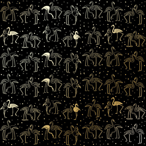 Лист односторонней бумаги с фольгированием Golden Flamingo Black, 30,5 см х 30,5 см