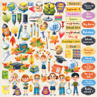 Лист з картинками для вирізання Back to School EN (англ) 30,5 х30, 5 см