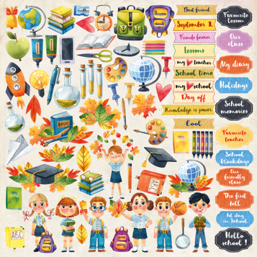 Лист с картинками для вырезания Back to School EN (англ) 30,5х30,5 см