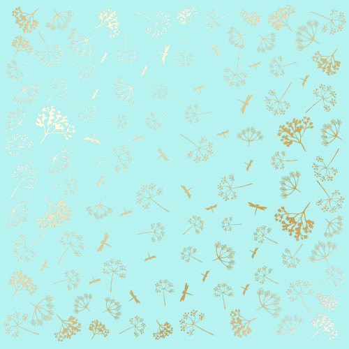 Аркуш одностороннього паперу з фольгуванням Golden Dill Turquoise, 30,5 см х 30,5 см