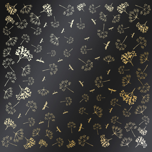 Лист односторонней бумаги с фольгированием Golden Dill Black, 30,5 см х 30,5 см