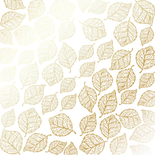 Аркуш одностороннього паперу з фольгуванням Golden Delicate Leaves White, 30,5 см х 30,5 см