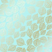 Аркуш одностороннього паперу з фольгуванням Golden Delicate Leaves Turquoise, 30,5 х 30,5 см