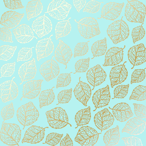 Лист односторонней бумаги с фольгированием Golden Delicate Leaves Turquoise, 30,5 см х 30,5 см