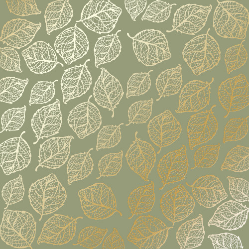Лист односторонней бумаги с фольгированием Golden Delicate Leaves Olive, 30,5 см х 30,5 см