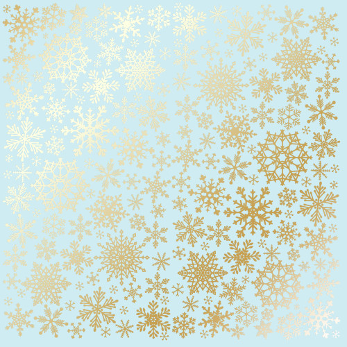 Аркуш одностороннього паперу з фольгуванням Golden Snowflakes Blue, 30,5 х 30,5 см