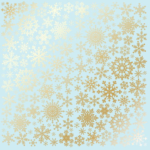 Лист односторонней бумаги с фольгированием Golden Snowflakes Blue, 30,5 см х 30,5 см