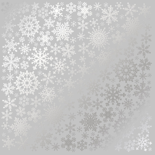 Лист односторонней бумаги с серебряным тиснением Silver Snowflakes Gray, 30,5 см х 30,5 см