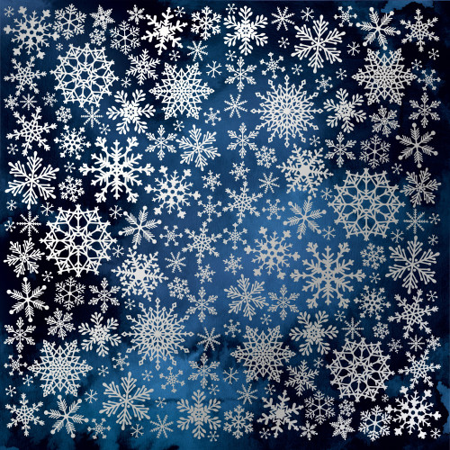 Лист односторонней бумаги с серебряным тиснением Silver Snowflakes Night garden, 30,5 см х 30,5 см