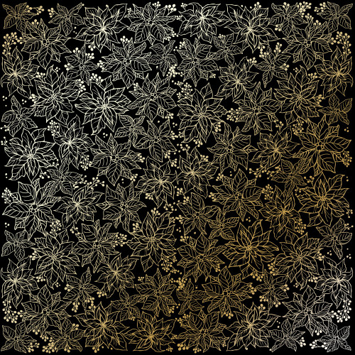 Лист односторонней бумаги с фольгированием Golden Poinsettia Black, 30,5 см х 30,5 см