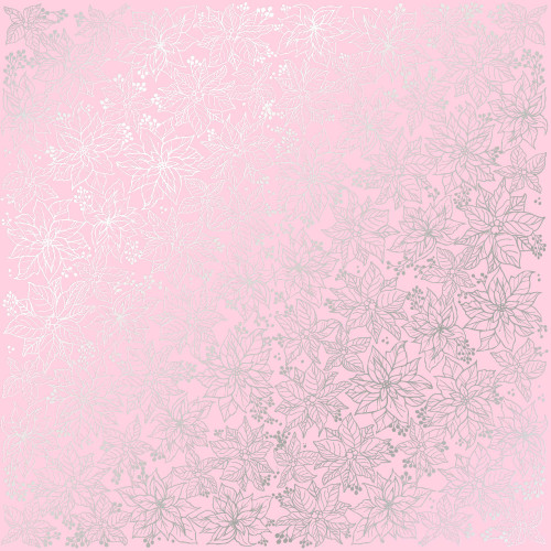 Лист односторонней бумаги с серебряным тиснением Silver Poinsettia Pink, 30,5 см х 30,5 см