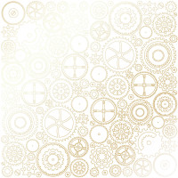 Лист односторонней бумаги с фольгированием Golden Gears White, 30,5 см х 30,5 см