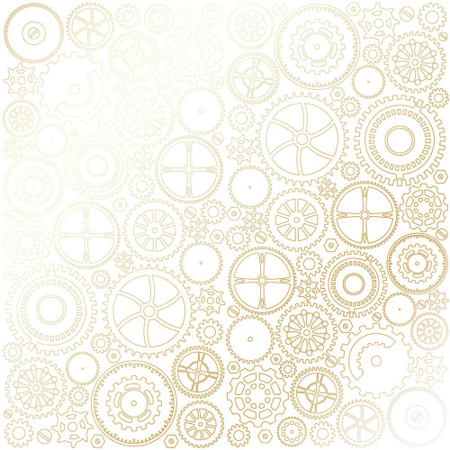Аркуш одностороннього паперу з фольгуванням Golden Gears White, 30,5 см х 30,5 см