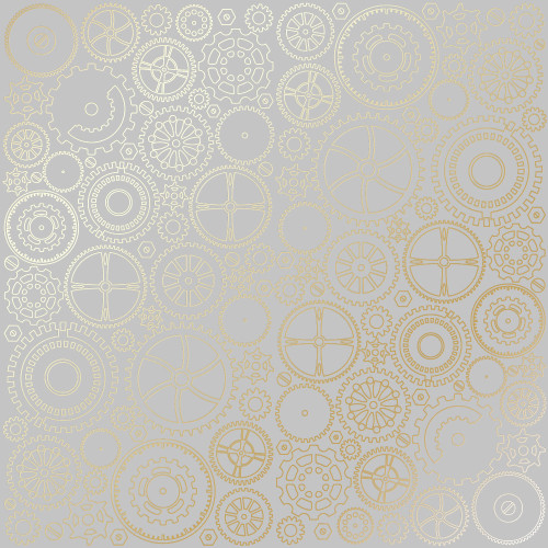 Аркуш одностороннього паперу з фольгуванням Golden Gears Gray, 30,5 см х 30,5 см