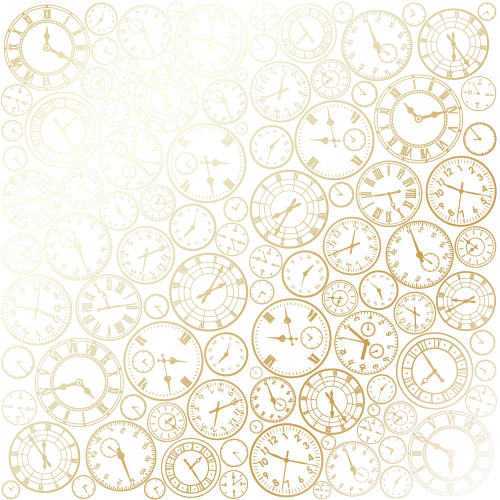 Аркуш одностороннього паперу з фольгуванням Golden Clocks White, 30,5 см х 30,5 см