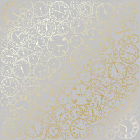 Лист односторонней бумаги с фольгированием Golden Clocks Gray, 30,5 см х 30,5 см