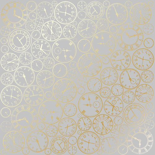 Аркуш одностороннього паперу з фольгуванням Golden Clocks Gray, 30,5 см х 30,5 см