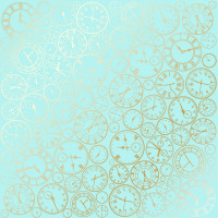 Лист односторонней бумаги с фольгированием Golden Clocks Turquoise, 30,5 см х 30,5 см
