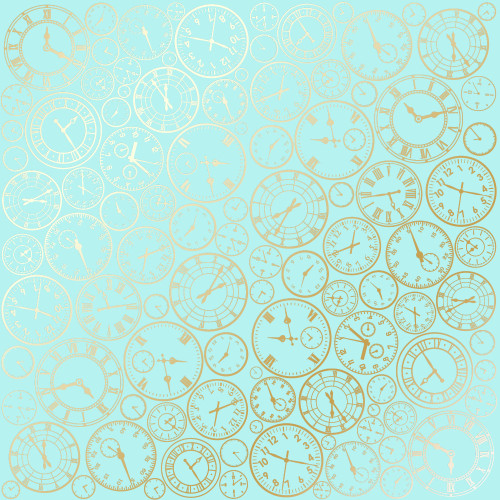 Аркуш одностороннього паперу з фольгуванням Golden Clocks Turquoise, 30,5 х 30,5 см