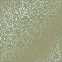 Лист односторонней бумаги с фольгированием Golden Clocks Olive, 30,5 см х 30,5 см