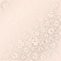 Лист односторонней бумаги с серебряным тиснением Silver Clocks Beige, 30,5 см х 30,5 см