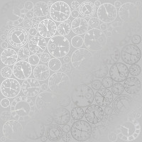 Лист односторонней бумаги с серебряным тиснением Silver Clocks Gray, 30,5 см х 30,5 см