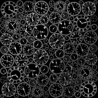Лист односторонней бумаги с серебряным тиснением Silver Clocks Black, 30,5 см х 30,5 см