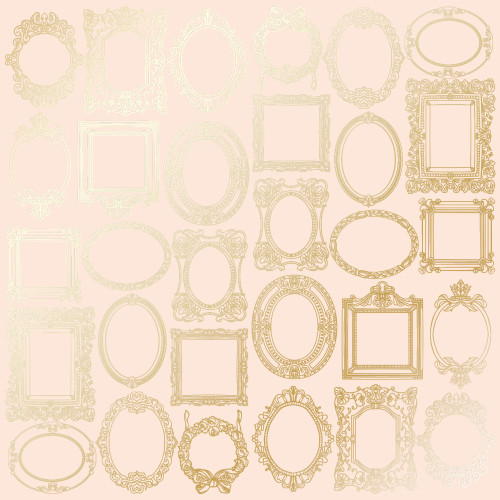 Лист односторонней бумаги с фольгированием Golden Frames Beige, 30,5 см х 30,5 см