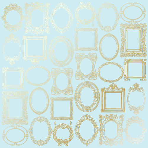 Аркуш одностороннього паперу з фольгуванням Golden Frames Blue, 30,5 см х 30,5 см