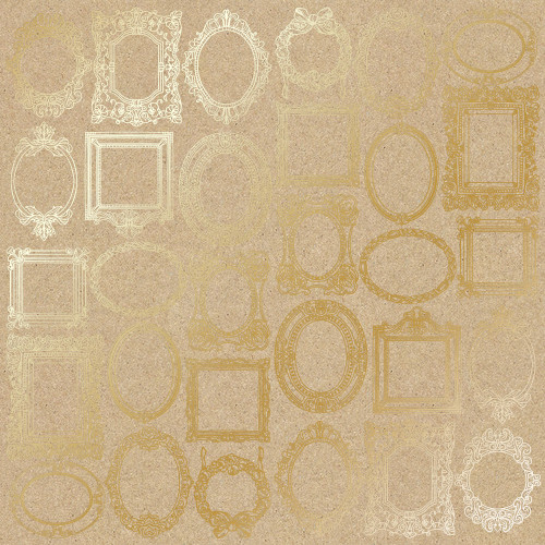 Лист односторонней бумаги с фольгированием Golden Frames Kraft, 30,5 см х 30,5 см