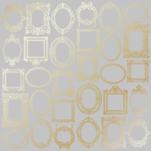 Лист односторонней бумаги с фольгированием Golden Frames Gray, 30,5 см х 30,5 см