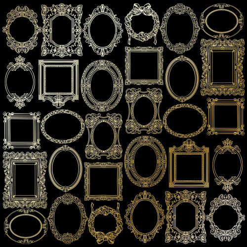 Лист односторонней бумаги с фольгированием Golden Frames Black, 30,5 см х 30,5 см