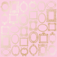 Лист односторонней бумаги с фольгированием Golden Frames Pink, 30,5 см х 30,5 см