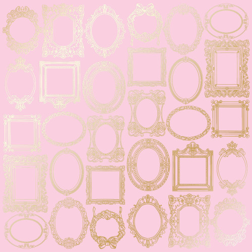 Лист односторонней бумаги с фольгированием Golden Frames Pink, 30,5 см х 30,5 см