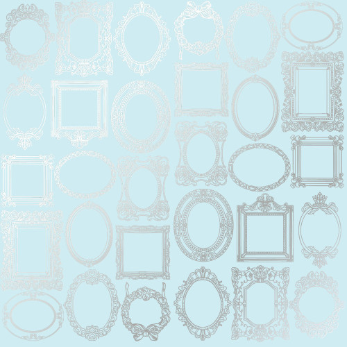 Лист односторонней бумаги с серебряным тиснением Silver Frames Blue, 30,5 см х 30,5 см