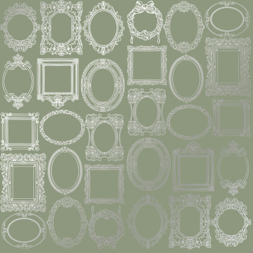 Лист односторонней бумаги с серебряным тиснением Silver Frames Olive, 30,5 см х 30,5 см