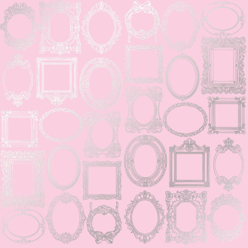 Лист односторонней бумаги с серебряным тиснением Silver Frames Light pink, 30,5 см х 30,5 см