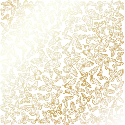 Лист односторонней бумаги с фольгированием Golden Butterflies White, 30,5 см х 30,5 см