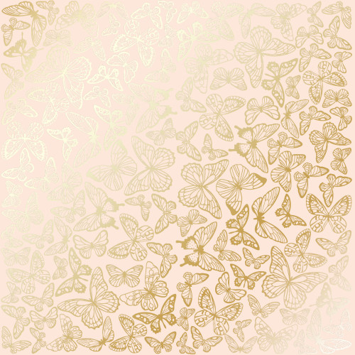 Аркуш одностороннього паперу з фольгуванням Golden Butterflies Beige, 30,5 см х 30,5 см