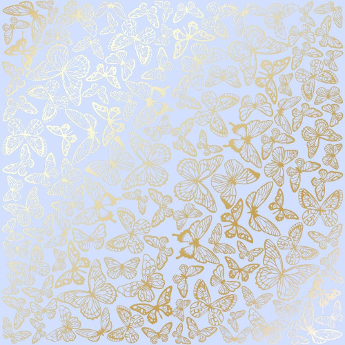 Аркуш одностороннього паперу з фольгуванням Golden Butterflies Blue, 30,5 см х 30,5 см
