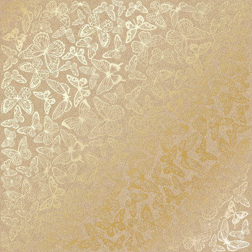 Аркуш одностороннього паперу з фольгуванням Golden Butterflies Kraft, 30,5 х 30,5 см