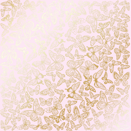 Лист односторонней бумаги с фольгированием Golden Butterflies Light pink, 30,5 см х 30,5 см