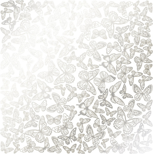 Аркуш одностороннього паперу зі срібним тисненням Silver Butterflies White, 30,5 см х 30,5 см