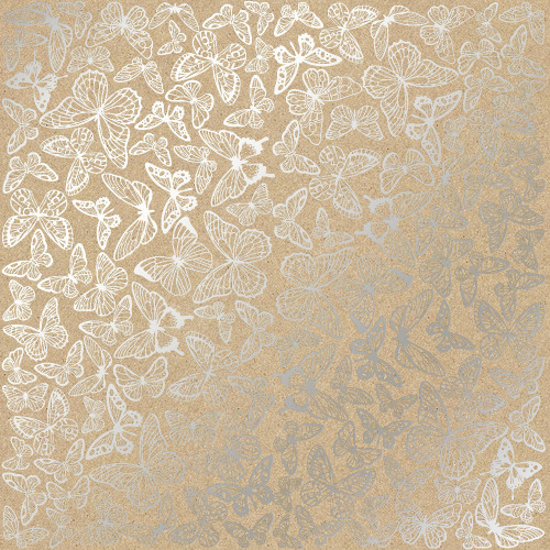 Лист односторонней бумаги с серебряным тиснением Silver Butterflies Kraft, 30,5 см х 30,5 см